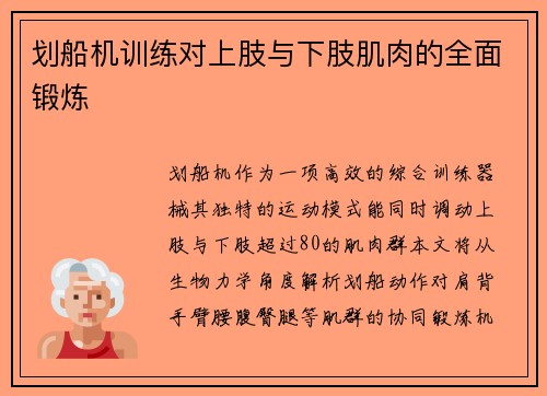 划船机训练对上肢与下肢肌肉的全面锻炼